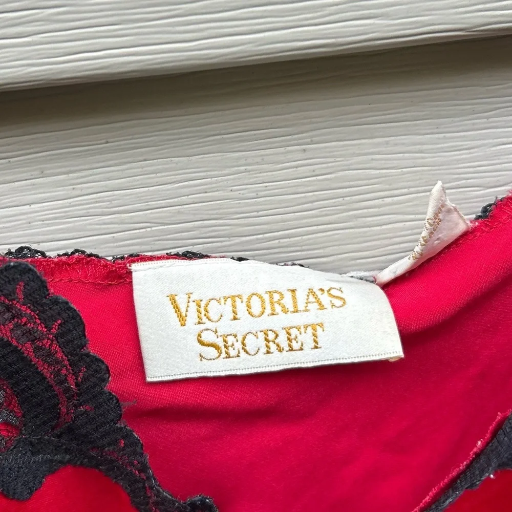 Vintage Victorias Secret L gold label red satin lace slip dress coquette siren